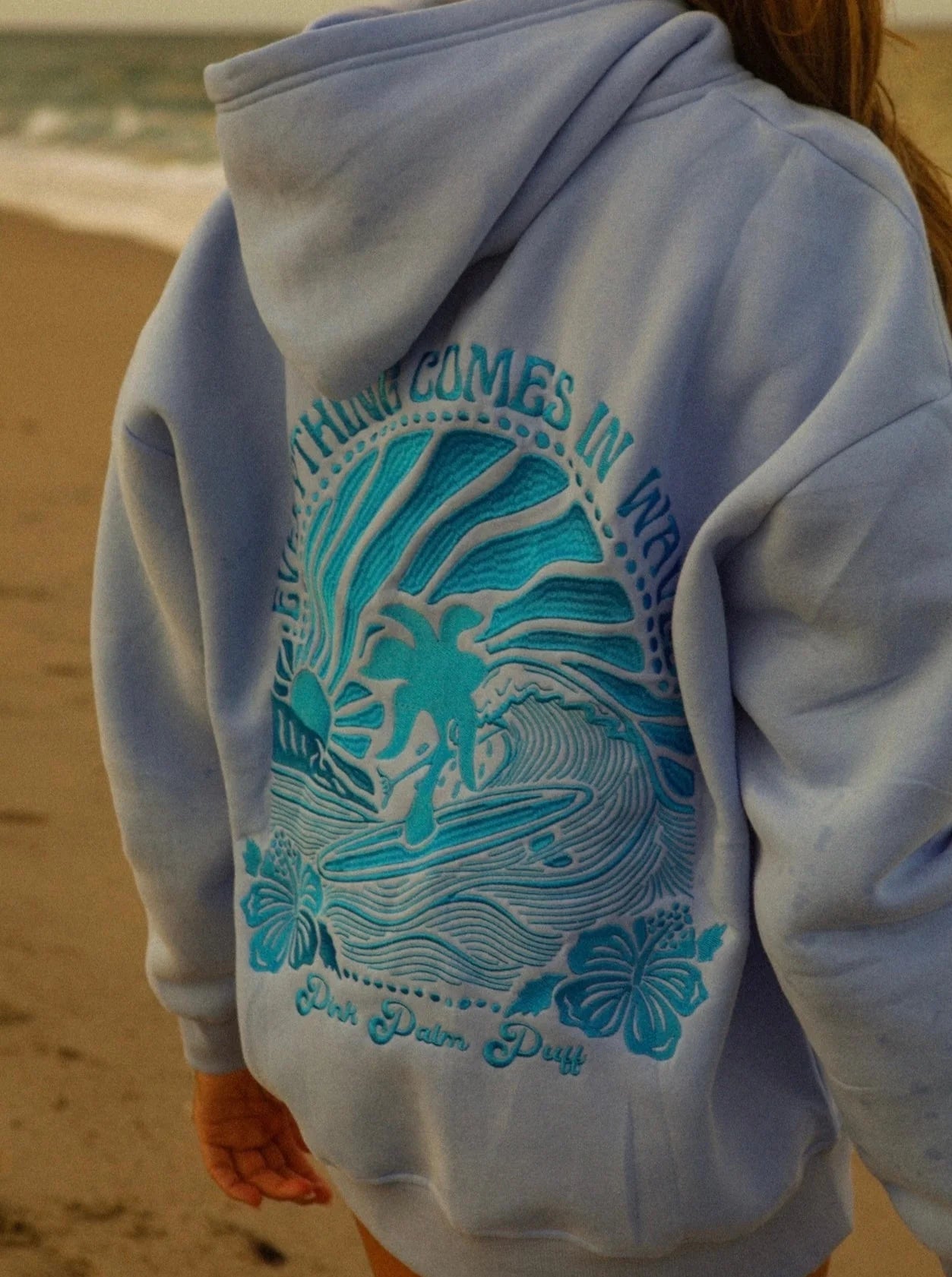 Pink Palm Puff "Everything Comes in Waves" Oversized Hoodie