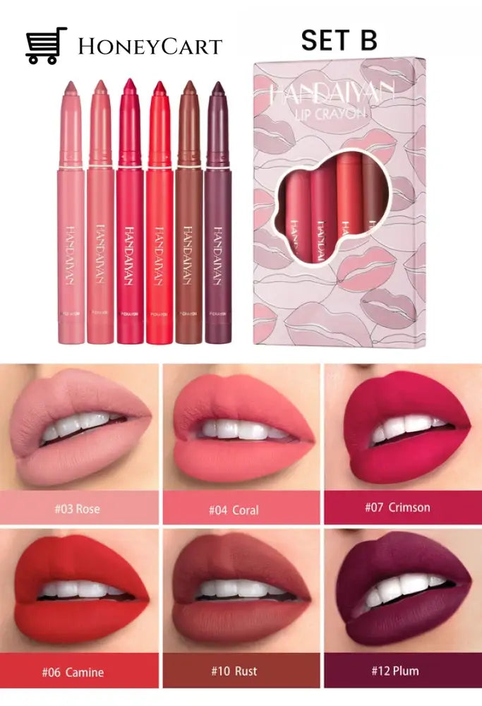 12 Color Rotating Sharpenable Matte Lipstick Pencils