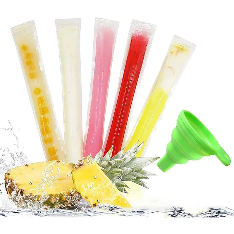 100-1pcs Ice Pop Mold Bags Transparent Freeze Food Bag Disposable Ice Popsicle Mold Bags DIY Juice Smoothie Bag Summer Supplies