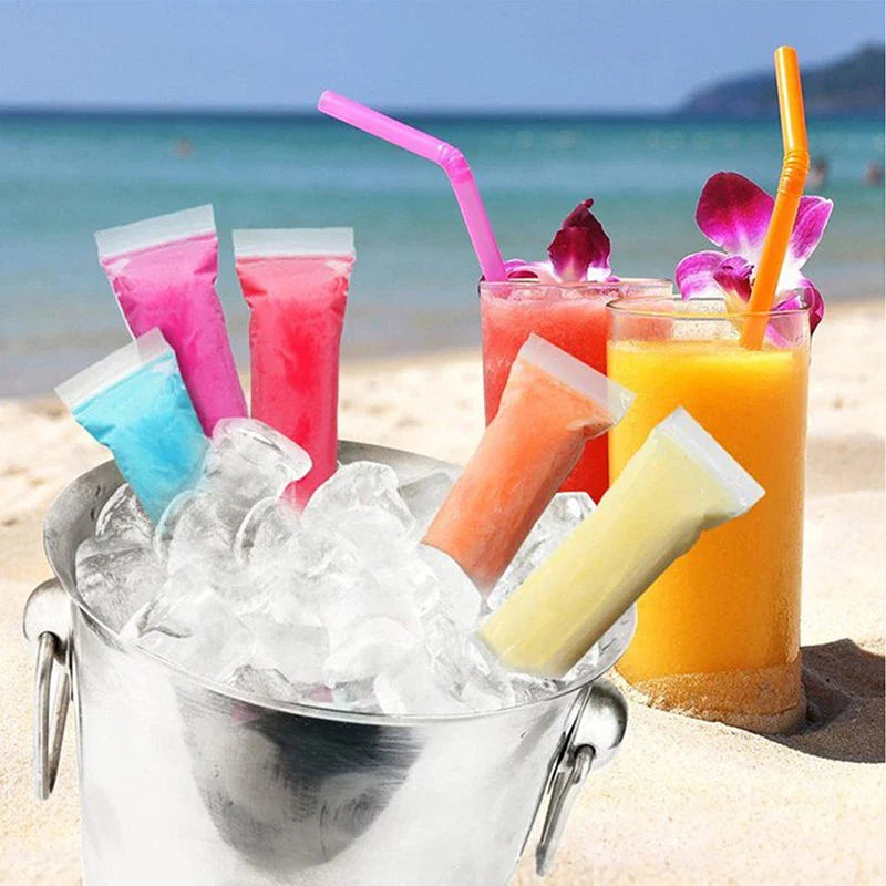 100-1pcs Ice Pop Mold Bags Transparent Freeze Food Bag Disposable Ice Popsicle Mold Bags DIY Juice Smoothie Bag Summer Supplies