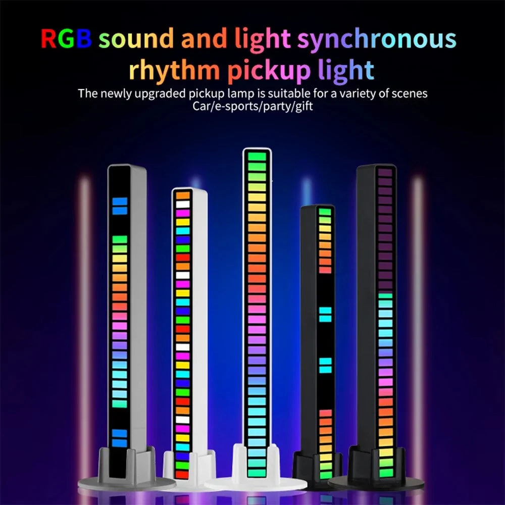 FTOYIN 32Led Music Rhythm Light USB Rechargeable APP Control RGB Symphony Sound Control Light Bar For Game Car Desktop Decor