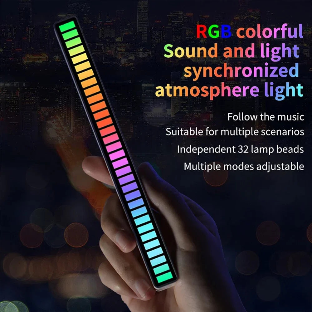 FTOYIN 32Led Music Rhythm Light USB Rechargeable APP Control RGB Symphony Sound Control Light Bar For Game Car Desktop Decor