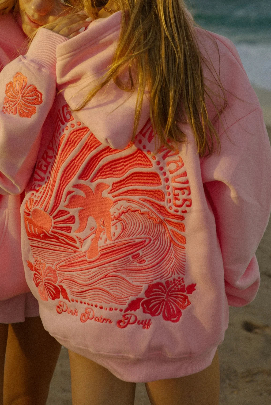 Pink Palm Puff "Everything Comes in Waves" Oversized Hoodie