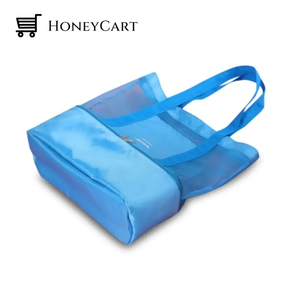 2-Compartment Mesh Beach Bag Blue