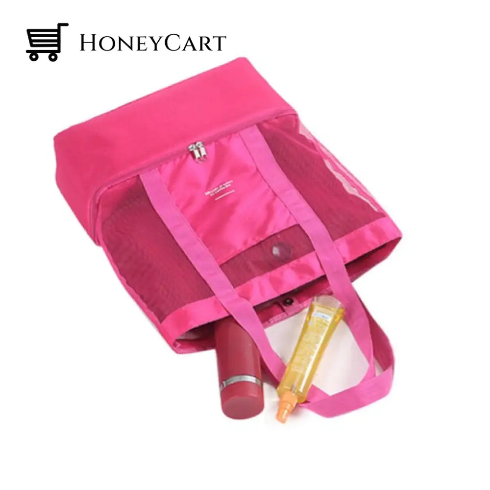 2-Compartment Mesh Beach Bag Red