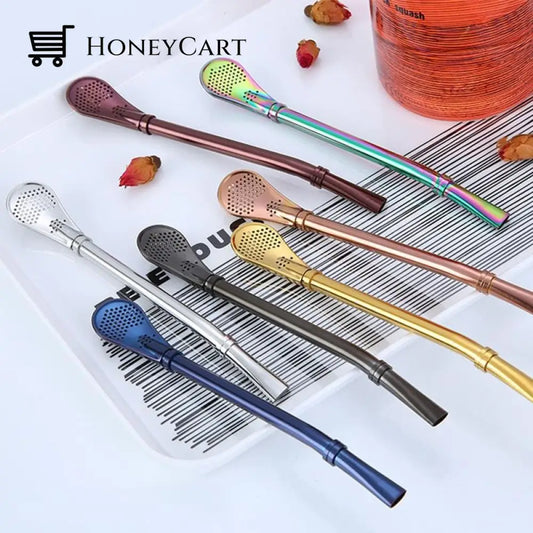 2 In 1 Stainless Steel Spoon Drinking Straw