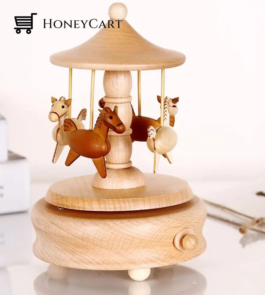 2022 Early Christmas Promotion-Handmade Wooden Rotating Music Boxes Merry Go Round
