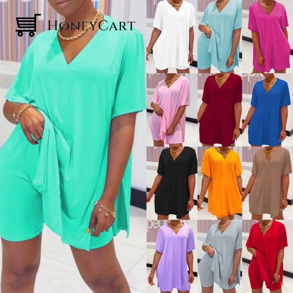 2022 Hot Salev-Neck Dress & Shorts Set
