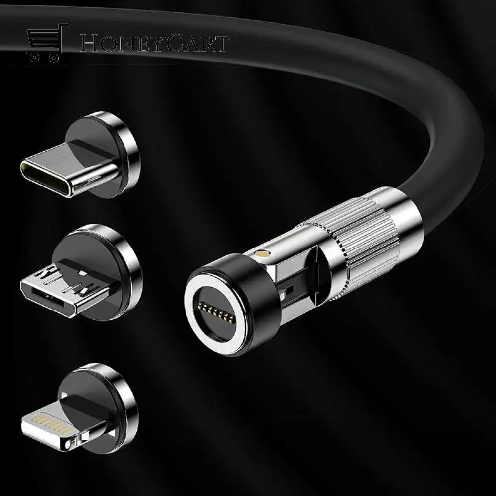 3 In 1 Fast Charge Magnetic Cable Black / 3.9Ft (1.2M) Tips