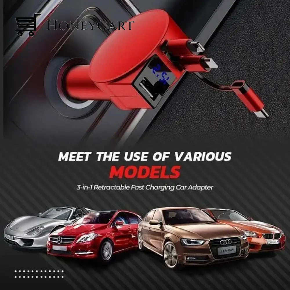 3 In 1 Retractable Fast Charging Car Adapter Tool