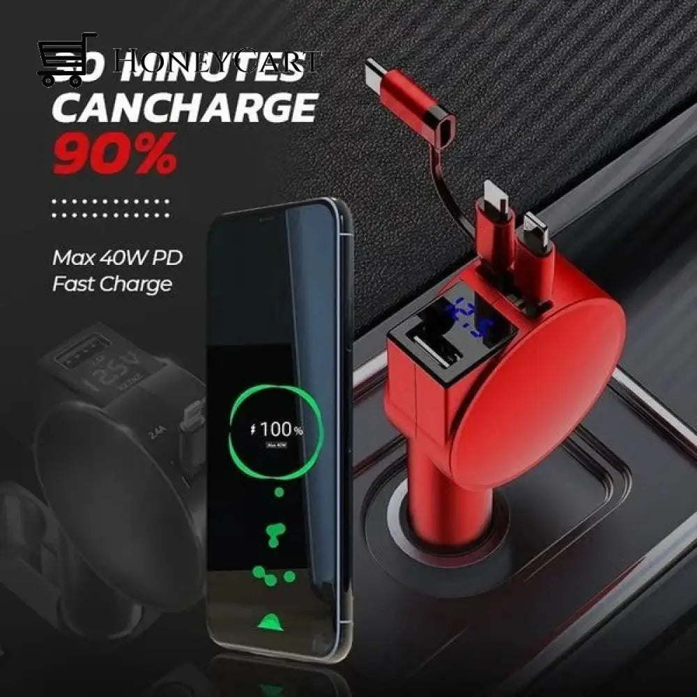 3 In 1 Retractable Fast Charging Car Adapter Tool