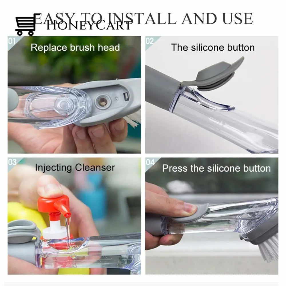 3 In 1 Washing Scrubber Brush With Refill Liquid Soap Utensils