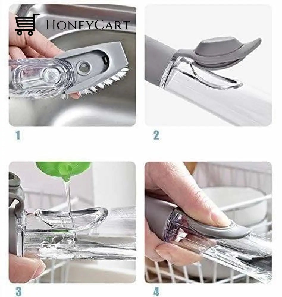 3 In 1 Washing Scrubber Brush With Refill Liquid Soap Utensils