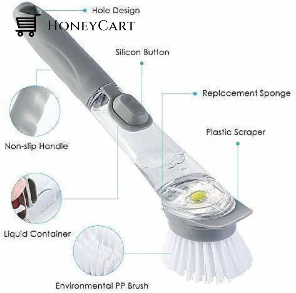 3 In 1 Washing Scrubber Brush With Refill Liquid Soap Utensils