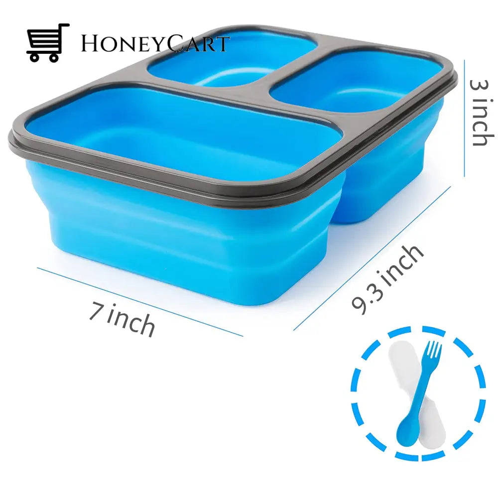 3 Pack | Blue Collapsible Meal Container Storage