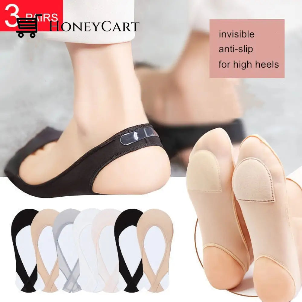 3 Pairs Invisible Boat Socks Women Summer Silicone Non-Slip