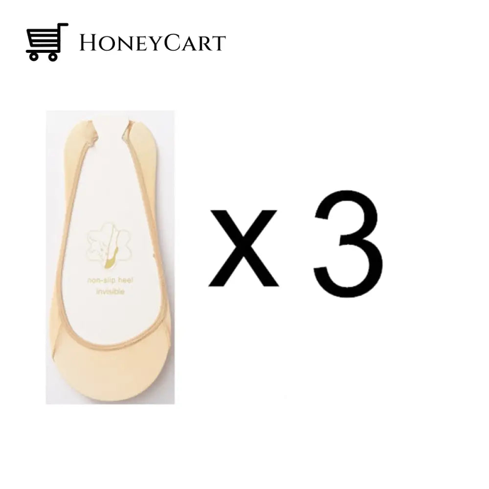 3 Pairs Invisible Boat Socks Women Summer Silicone Non-Slip 9 / Eu Size 36-41