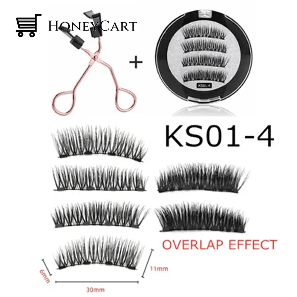 3D Magnetic Eyelash Set Ks01-4 Set + Eyelash Curler