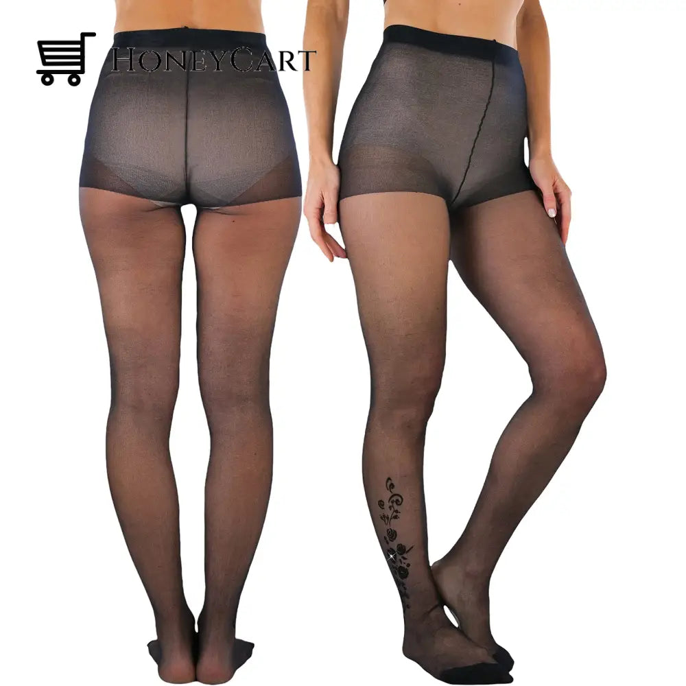 6- Pack: Tobeinstyle Womens Full Length Black Pantyhose With Ankle Print Design Shoes & Accessories