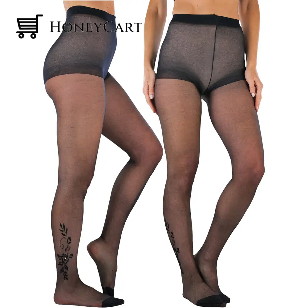 6- Pack: Tobeinstyle Womens Full Length Black Pantyhose With Ankle Print Design Shoes & Accessories