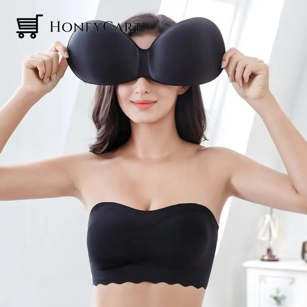 6Xl Plus Size Wireless Removable Straps Seamless Cups Bandeau Bralette Black / M