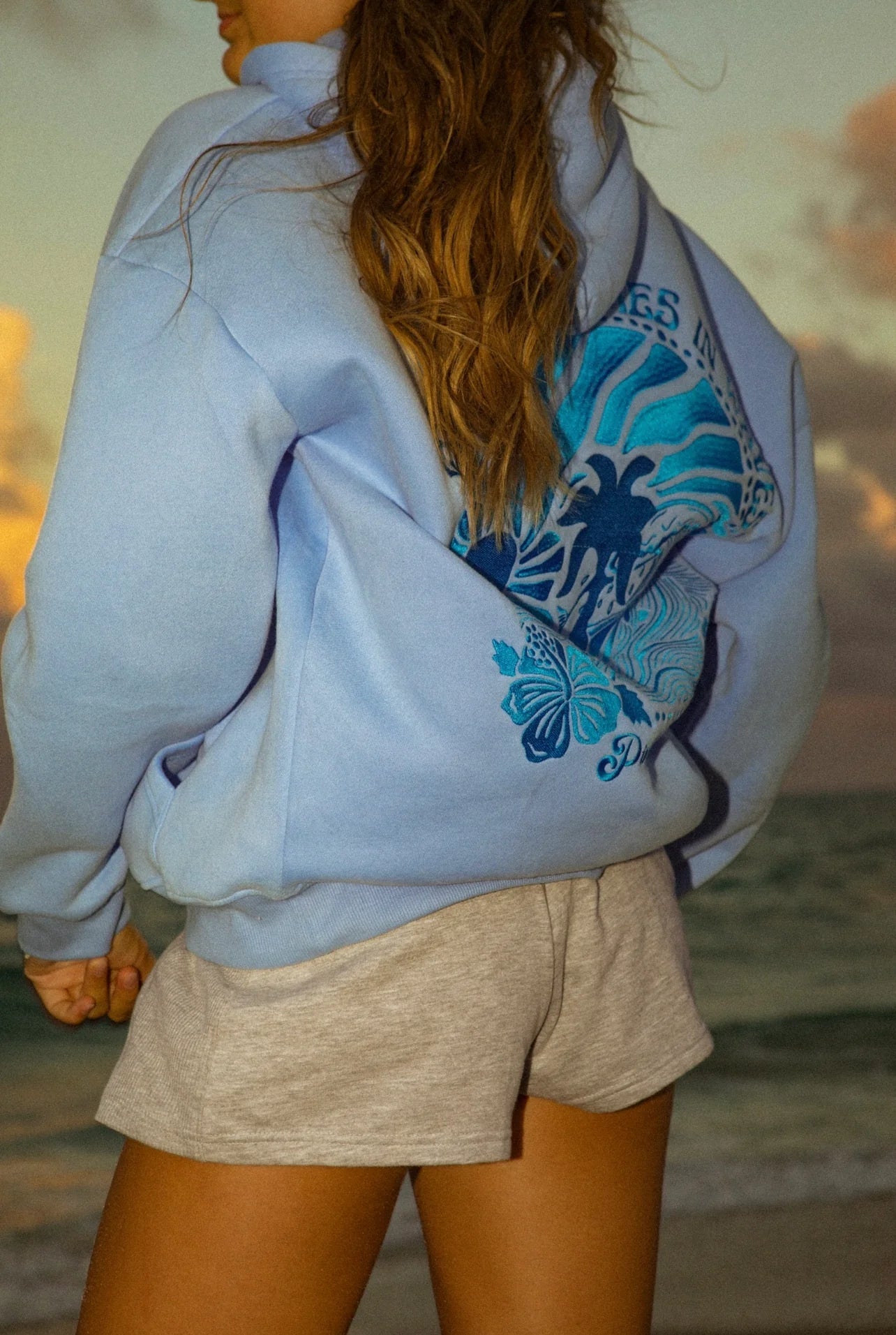 Pink Palm Puff "Everything Comes in Waves" Oversized Hoodie