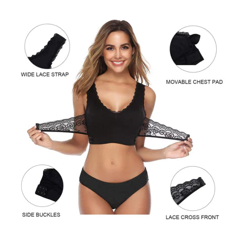 Wireless Front Cross Adjustable Side Buckle Lace Bra