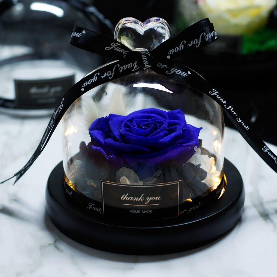Natural Everlasting Rose in Glass Dome Beauty and the Beast Dried Flowers Birthday Valentine's Day Wedding Gift For Home Decor