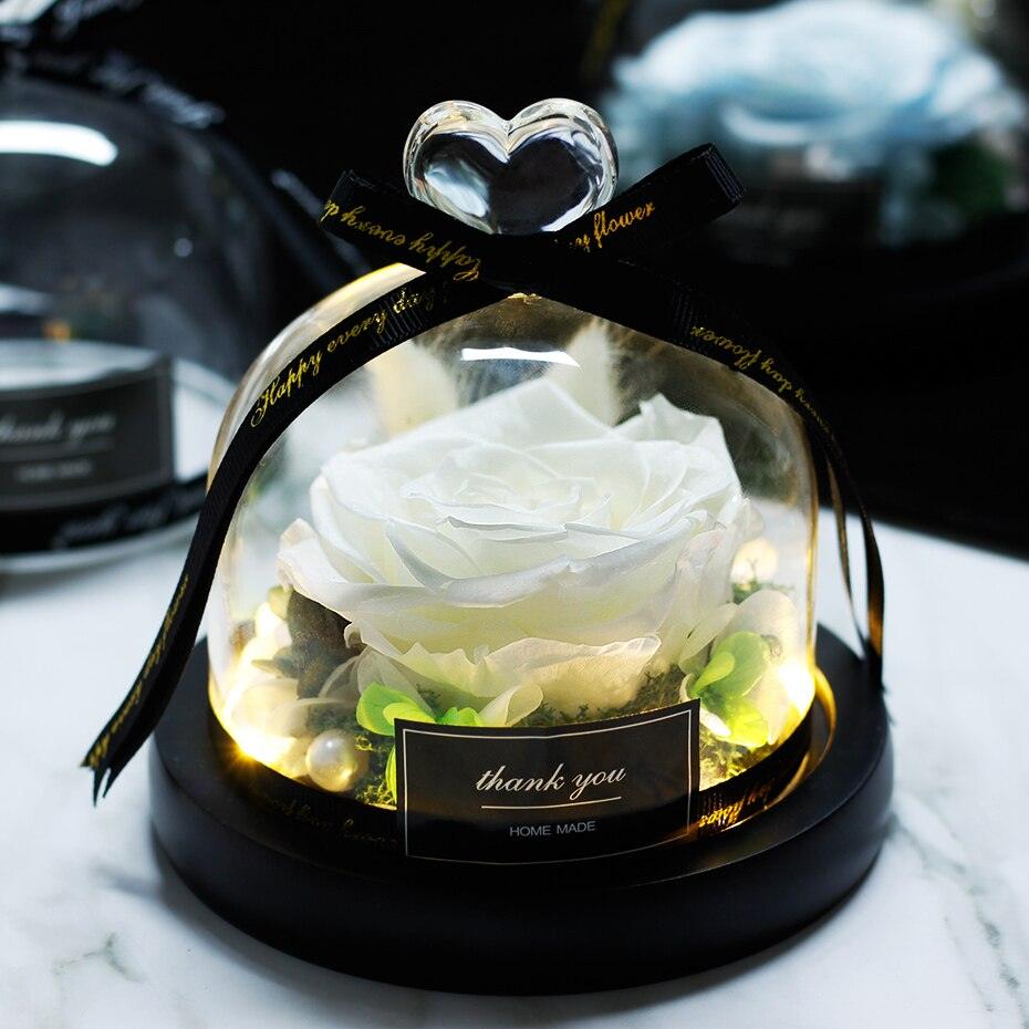 Natural Everlasting Rose in Glass Dome Beauty and the Beast Dried Flowers Birthday Valentine's Day Wedding Gift For Home Decor