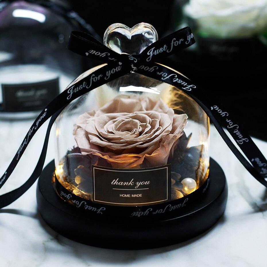 Natural Everlasting Rose in Glass Dome Beauty and the Beast Dried Flowers Birthday Valentine's Day Wedding Gift For Home Decor