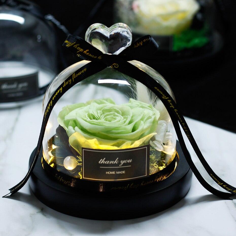 Natural Everlasting Rose in Glass Dome Beauty and the Beast Dried Flowers Birthday Valentine's Day Wedding Gift For Home Decor