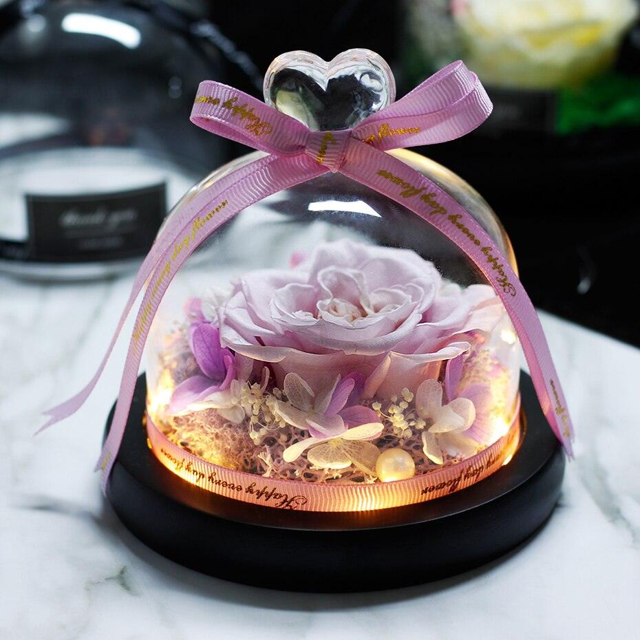Natural Everlasting Rose in Glass Dome Beauty and the Beast Dried Flowers Birthday Valentine's Day Wedding Gift For Home Decor