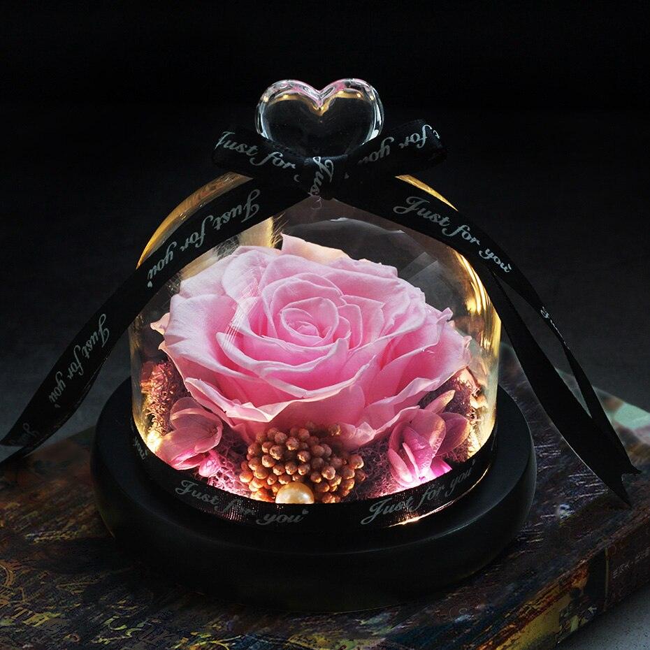 Natural Everlasting Rose in Glass Dome Beauty and the Beast Dried Flowers Birthday Valentine's Day Wedding Gift For Home Decor