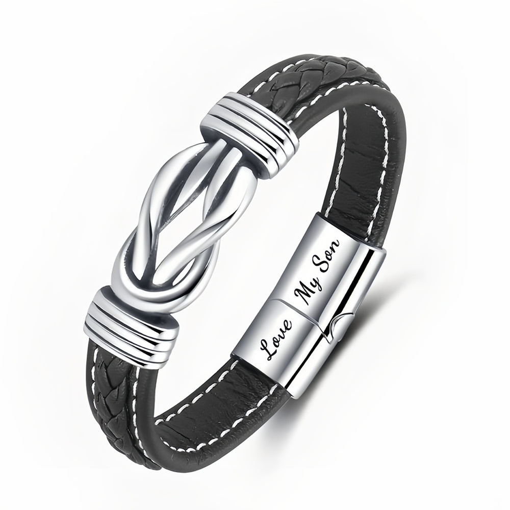 “Mother and Son Forever Linked Together" Braided Leather Bracelet