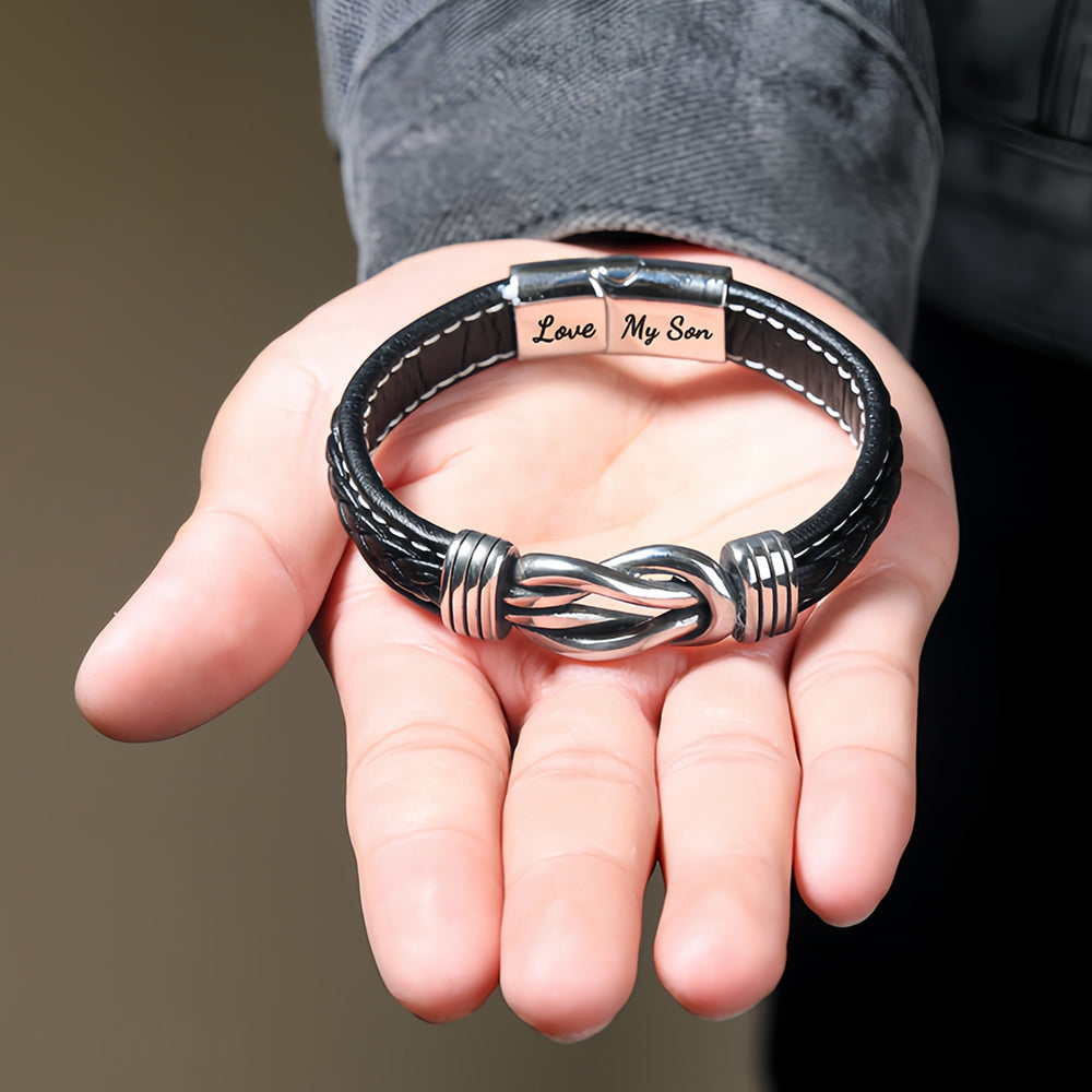 “Mother and Son Forever Linked Together" Braided Leather Bracelet