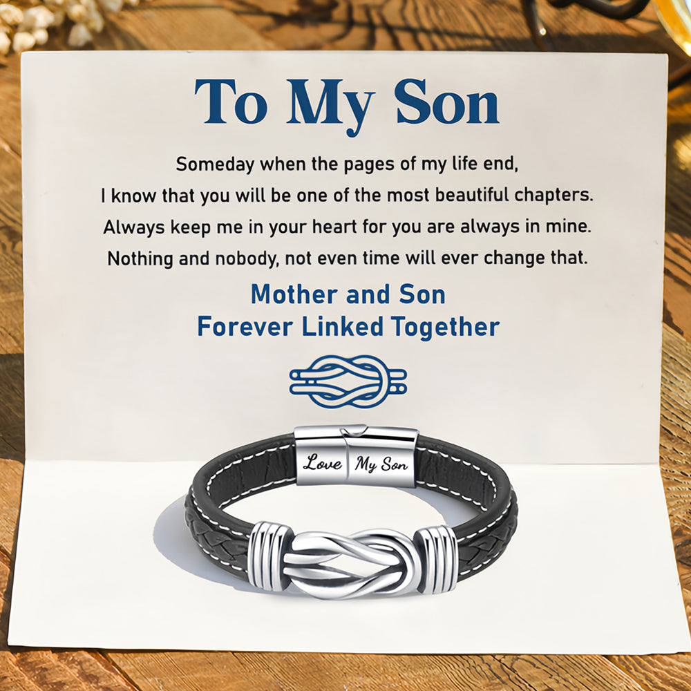 “Mother and Son Forever Linked Together" Braided Leather Bracelet
