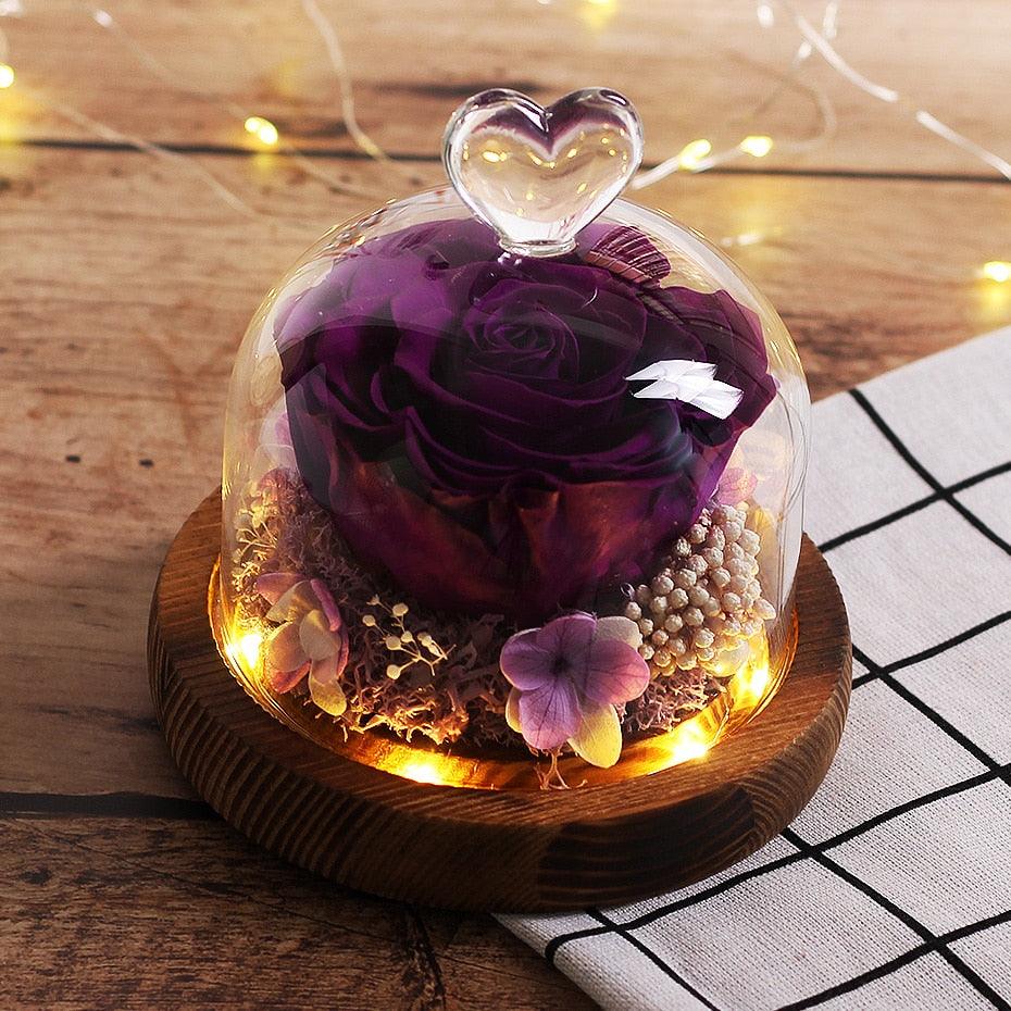 Natural Everlasting Rose in Glass Dome Beauty and the Beast Dried Flowers Birthday Valentine's Day Wedding Gift For Home Decor