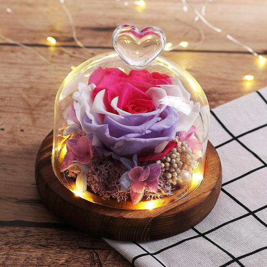 Natural Everlasting Rose in Glass Dome Beauty and the Beast Dried Flowers Birthday Valentine's Day Wedding Gift For Home Decor
