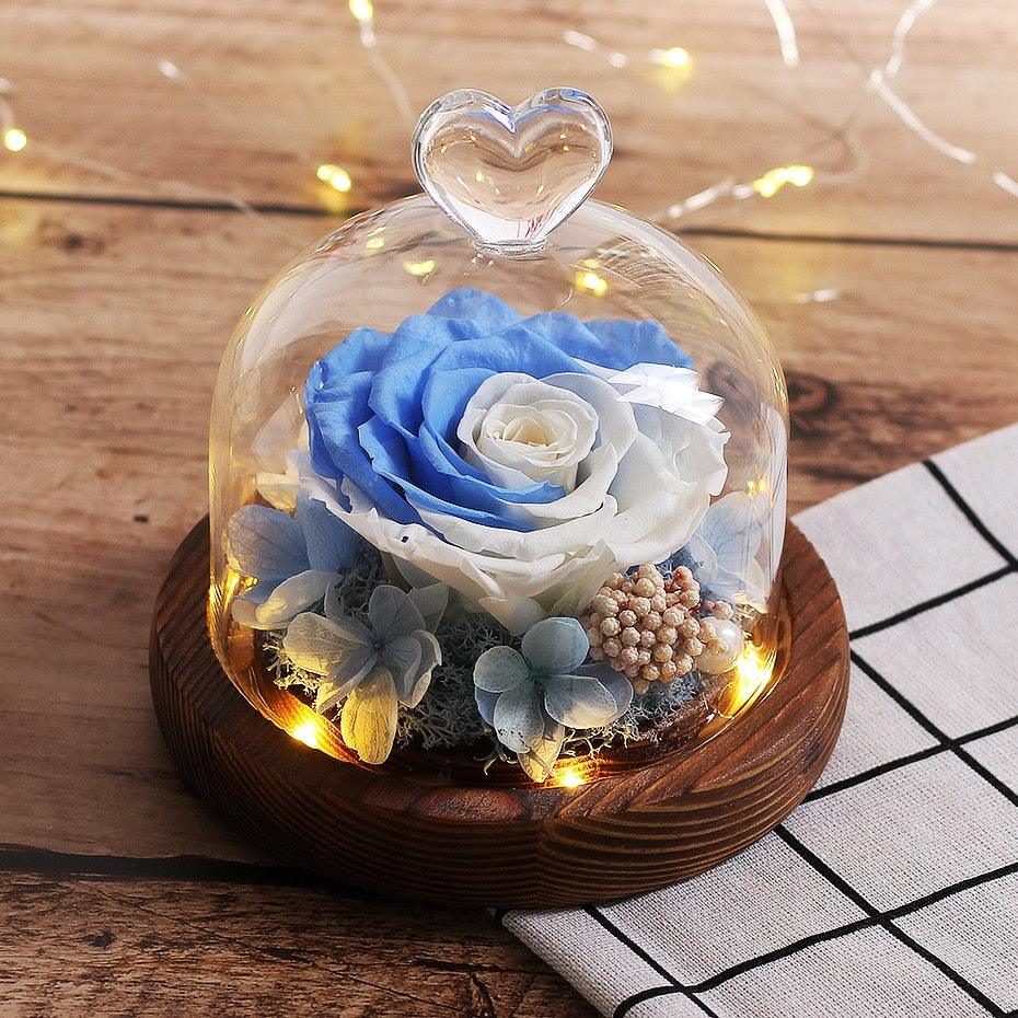 Natural Everlasting Rose in Glass Dome Beauty and the Beast Dried Flowers Birthday Valentine's Day Wedding Gift For Home Decor