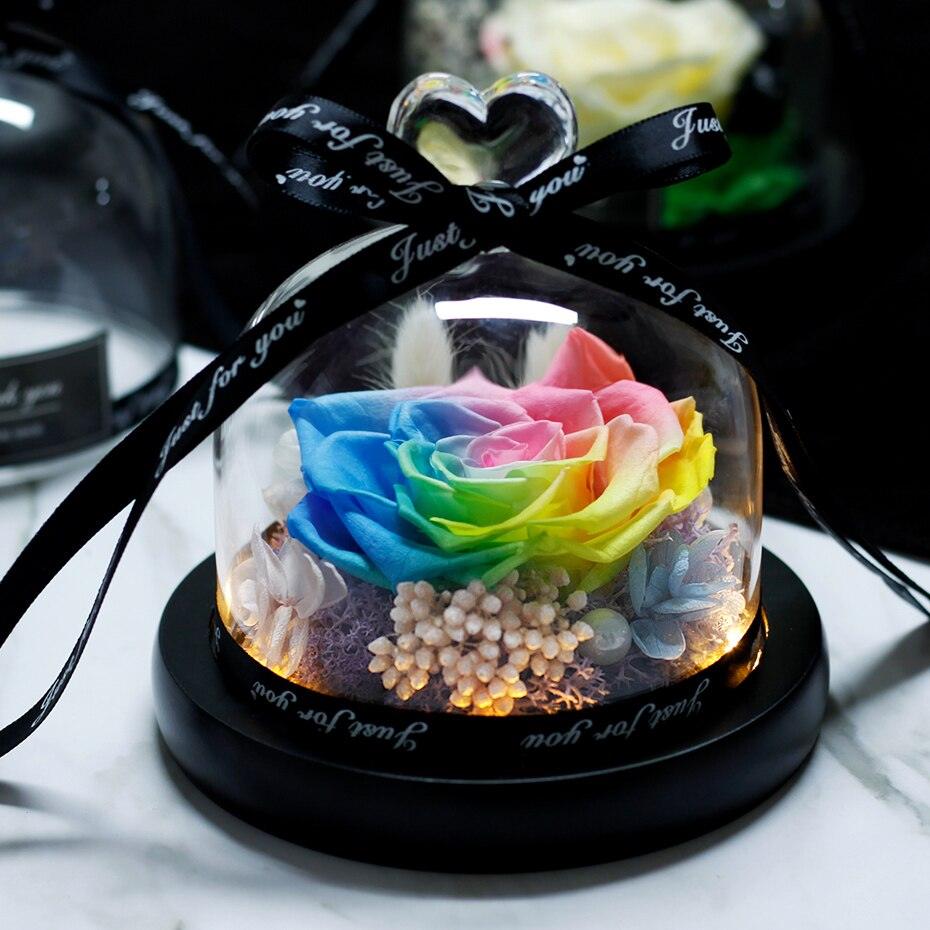 Natural Everlasting Rose in Glass Dome Beauty and the Beast Dried Flowers Birthday Valentine's Day Wedding Gift For Home Decor