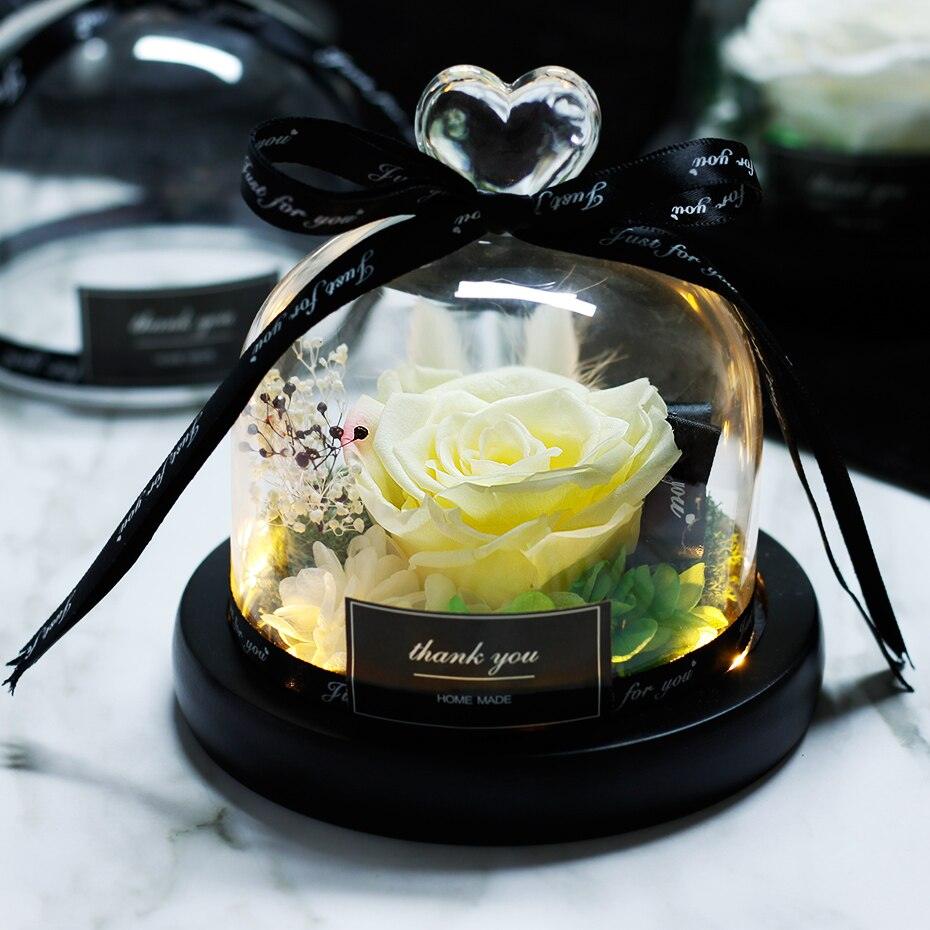 Natural Everlasting Rose in Glass Dome Beauty and the Beast Dried Flowers Birthday Valentine's Day Wedding Gift For Home Decor