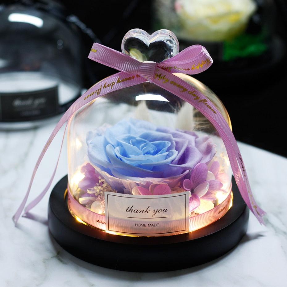 Natural Everlasting Rose in Glass Dome Beauty and the Beast Dried Flowers Birthday Valentine's Day Wedding Gift For Home Decor