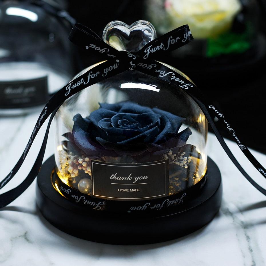 Natural Everlasting Rose in Glass Dome Beauty and the Beast Dried Flowers Birthday Valentine's Day Wedding Gift For Home Decor