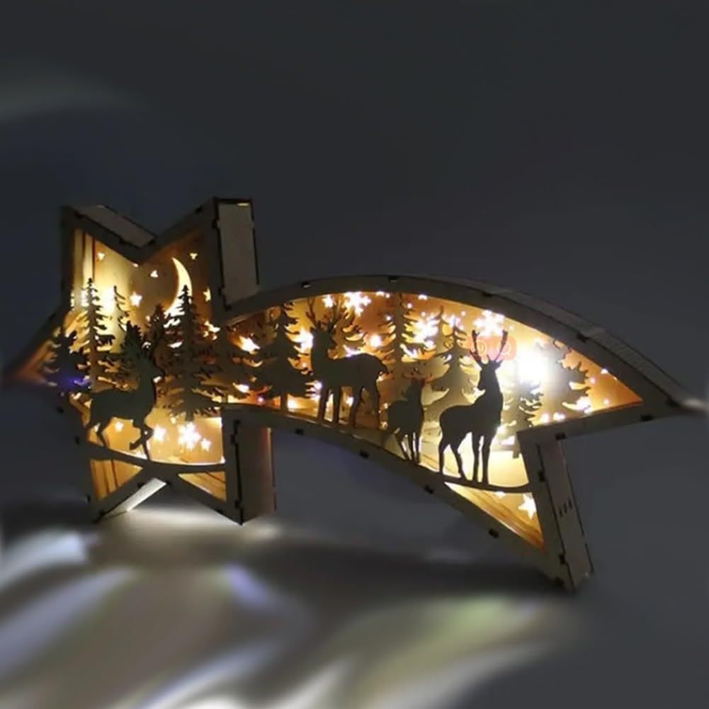 🎅LED Wooden Christmas Ornaments Nativity Scene Star Shaped Desk Lamp🌟