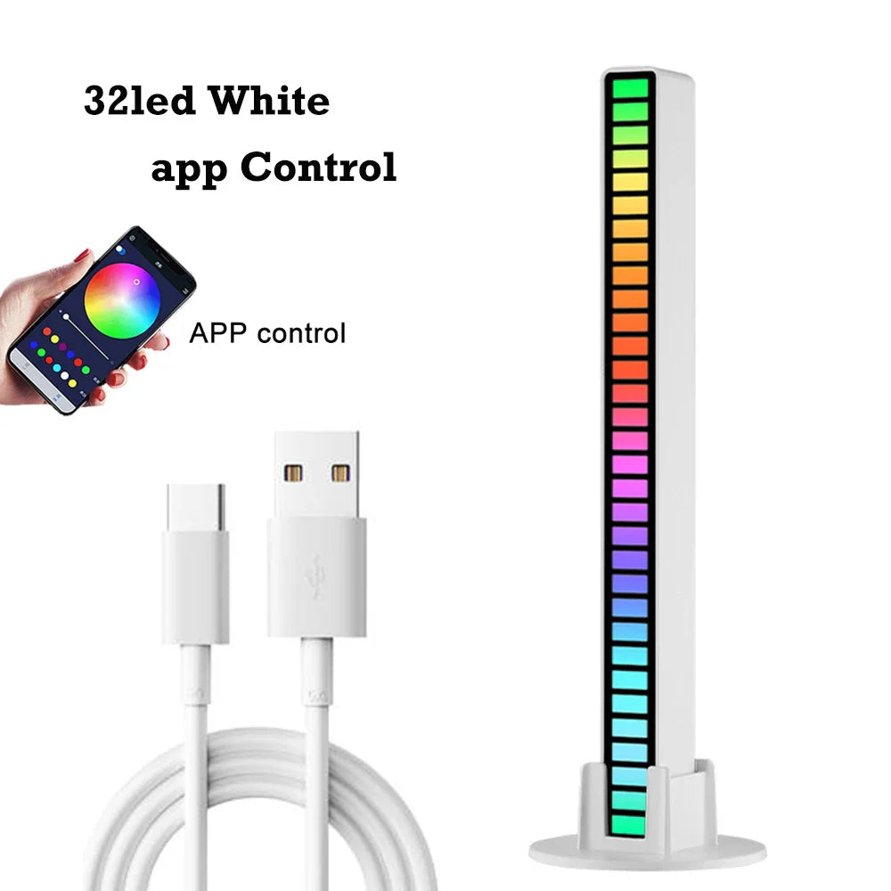 FTOYIN 32Led Music Rhythm Light USB Rechargeable APP Control RGB Symphony Sound Control Light Bar For Game Car Desktop Decor