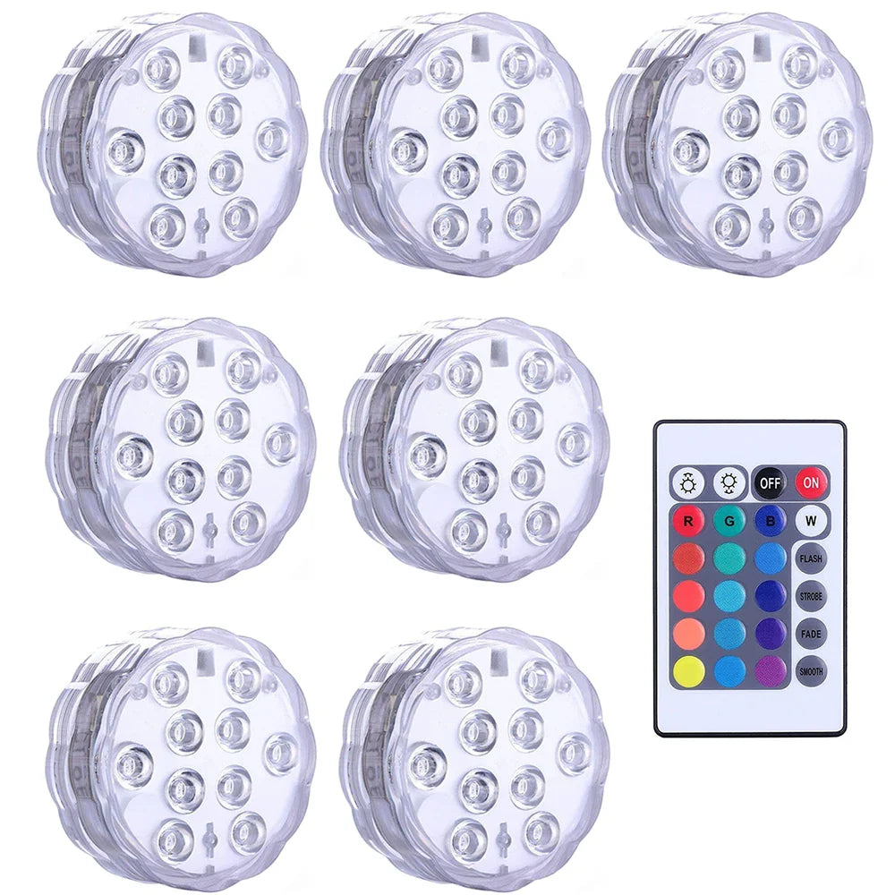 10 LEDs Submersible Light with Remote Control Underwater Night Lamp for Pool Vase Bowl Wedding Party Decoration Underwater Light