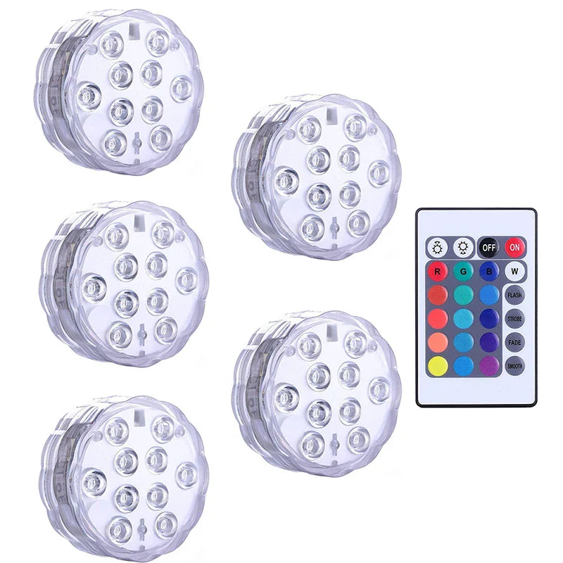 10 LEDs Submersible Light with Remote Control Underwater Night Lamp for Pool Vase Bowl Wedding Party Decoration Underwater Light