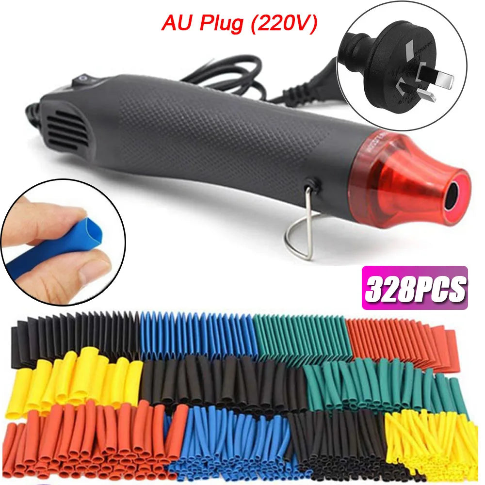 127/328pcs Heat Shrink Tube 2:1 Shrinkable Wire Shrinking Wrap Tubing Wire Connect Cover Protection with 300W Hot Air Gun