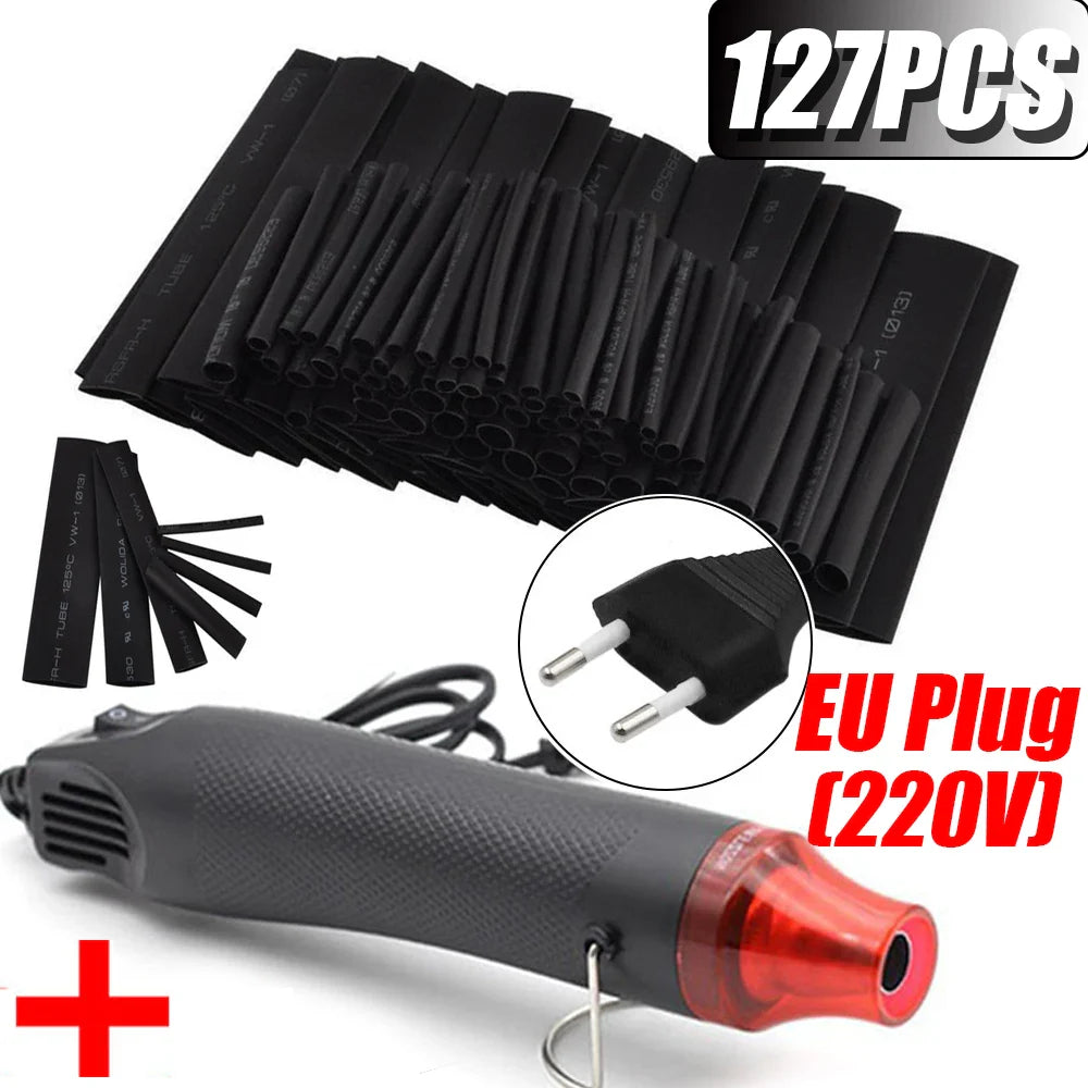 127/328pcs Heat Shrink Tube 2:1 Shrinkable Wire Shrinking Wrap Tubing Wire Connect Cover Protection with 300W Hot Air Gun