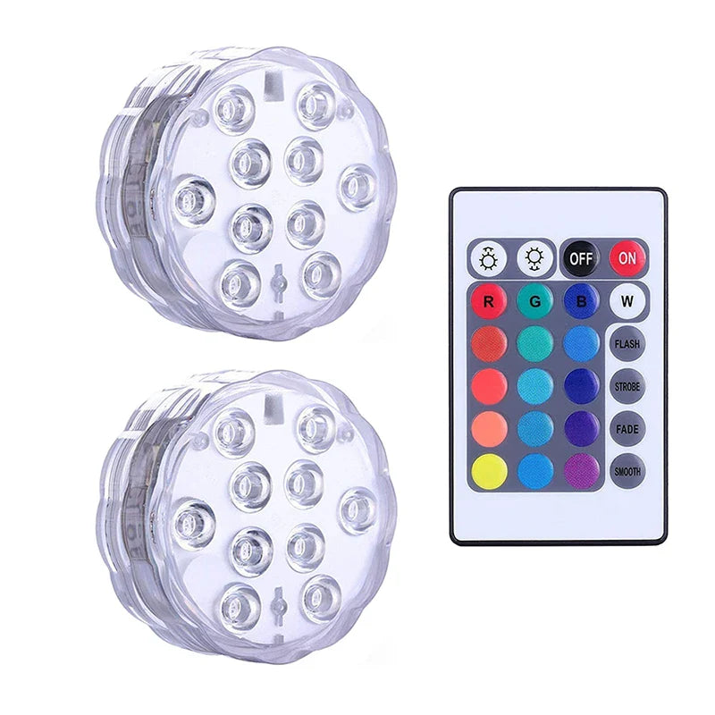 10 LEDs Submersible Light with Remote Control Underwater Night Lamp for Pool Vase Bowl Wedding Party Decoration Underwater Light